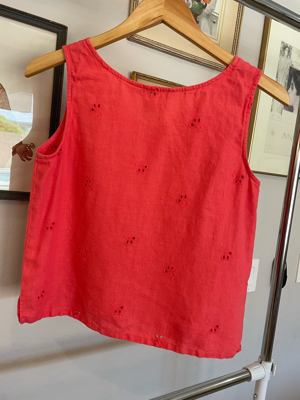 Sleeveless Red Eyelet Linen Tank Top by John Paul Richard